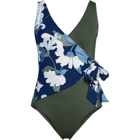 Land's End Plus Regular Side tie wrap one piece swimsuit black meadow floral Var - Picture 6 of 7